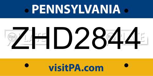ZHD2844 Pennsylvania License Plate