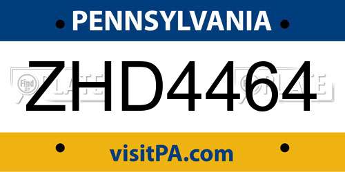 ZHD4464 Pennsylvania License Plate