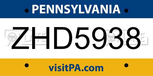 ZHD5938 Pennsylvania License Plate