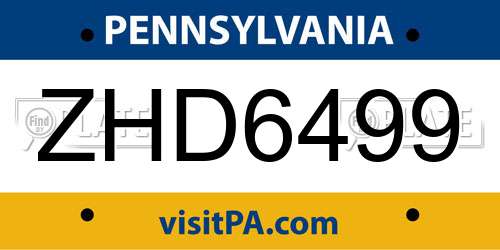 ZHD6499 Pennsylvania License Plate