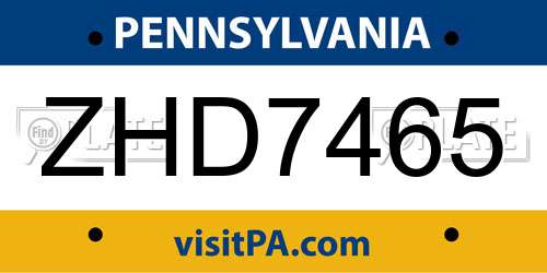ZHD7465 Pennsylvania License Plate
