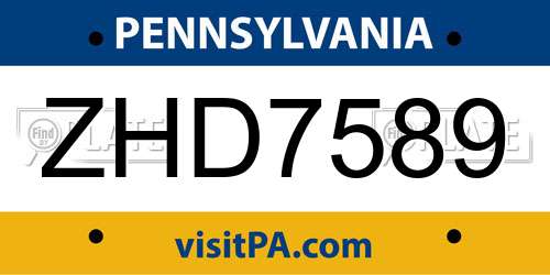 ZHD7589 Pennsylvania License Plate