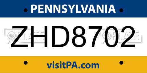 ZHD8702 Pennsylvania License Plate