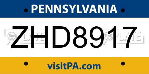 ZHD8917 Pennsylvania License Plate