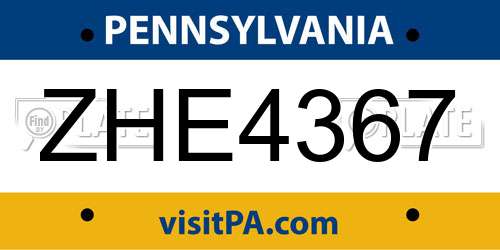 ZHE4367 Pennsylvania License Plate