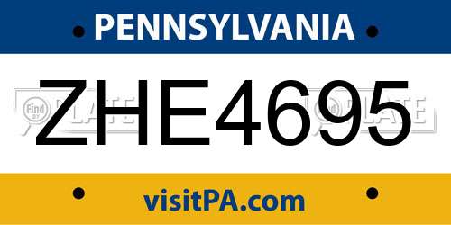 ZHE4695 Pennsylvania License Plate