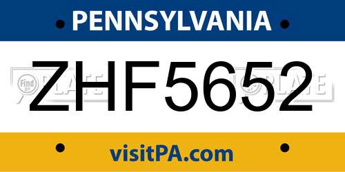 ZHF5652 Pennsylvania License Plate