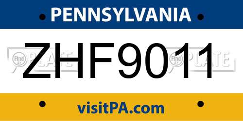 ZHF9011 Pennsylvania License Plate