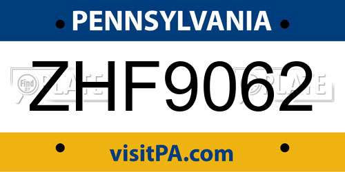 ZHF9062 Pennsylvania License Plate
