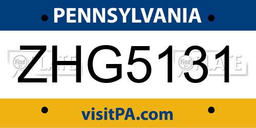 ZHG5131 Pennsylvania License Plate
