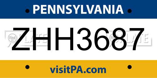 ZHH3687 Pennsylvania License Plate