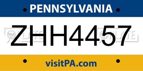 ZHH4457 Pennsylvania License Plate