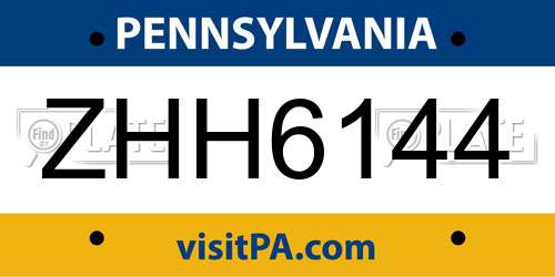 ZHH6144 Pennsylvania License Plate