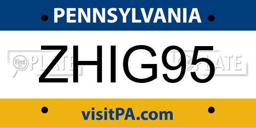 ZHIG95 Pennsylvania License Plate