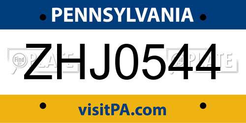 ZHJ0544 Pennsylvania License Plate