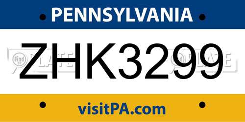 ZHK3299 Pennsylvania License Plate