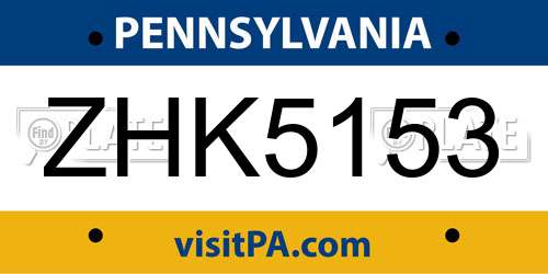 ZHK5153 Pennsylvania License Plate