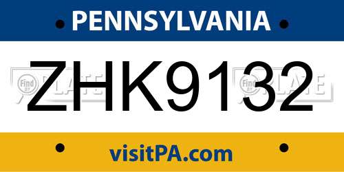 ZHK9132 Pennsylvania License Plate