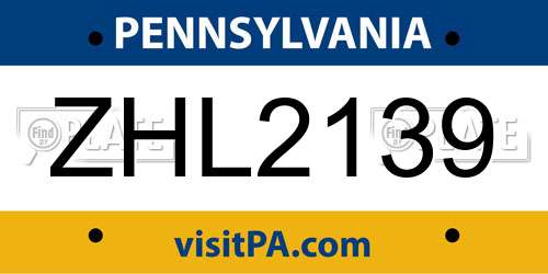 ZHL2139 Pennsylvania License Plate