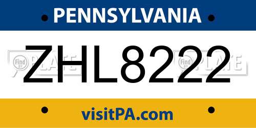 ZHL8222 Pennsylvania License Plate
