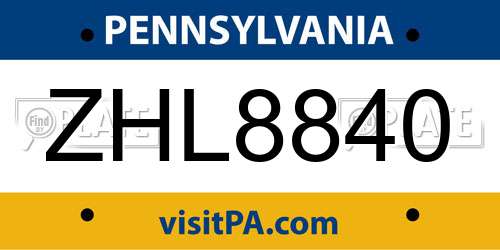 ZHL8840 Pennsylvania License Plate