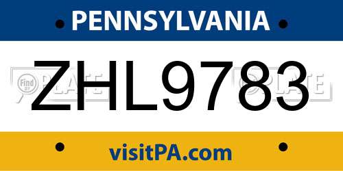 ZHL9783 Pennsylvania License Plate