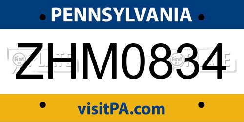 ZHM0834 Pennsylvania License Plate