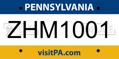ZHM1001 Pennsylvania License Plate