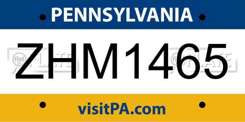 ZHM1465 Pennsylvania License Plate