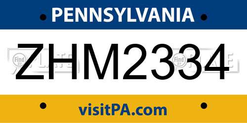 ZHM2334 Pennsylvania License Plate