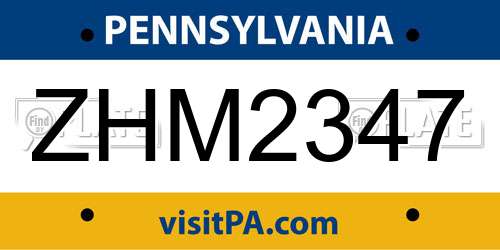 ZHM2347 Pennsylvania License Plate