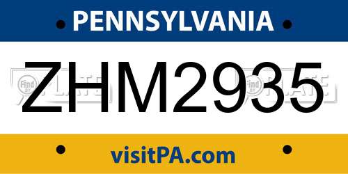 ZHM2935 Pennsylvania License Plate