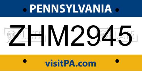ZHM2945 Pennsylvania License Plate