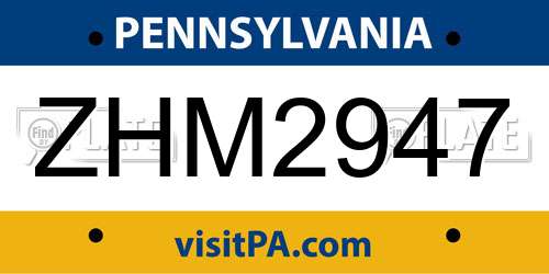 ZHM2947 Pennsylvania License Plate
