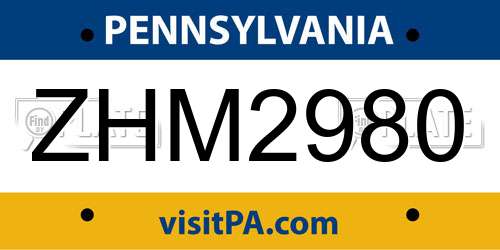 ZHM2980 Pennsylvania License Plate