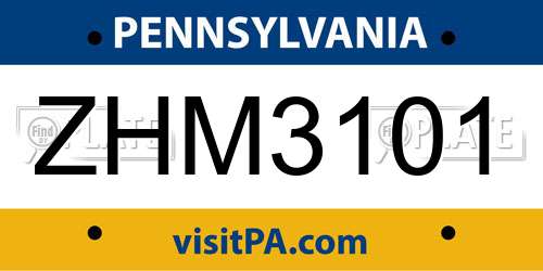 ZHM3101 Pennsylvania License Plate
