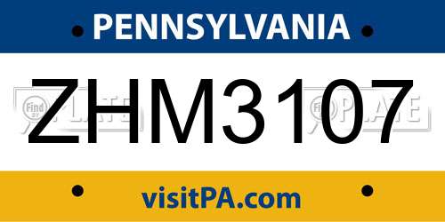 ZHM3107 Pennsylvania License Plate