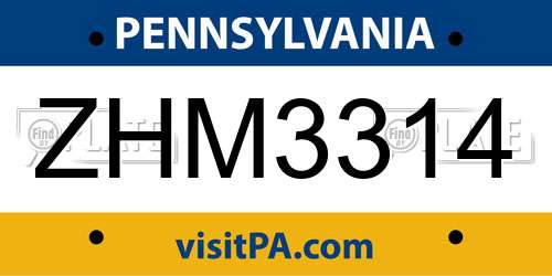 ZHM3314 Pennsylvania License Plate