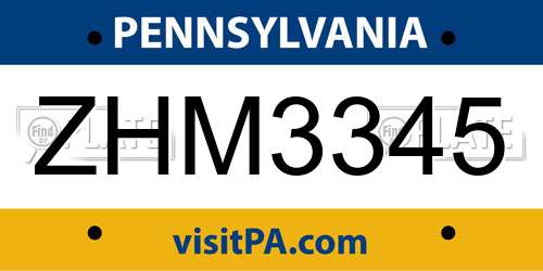 ZHM3345 Pennsylvania License Plate