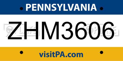 ZHM3606 Pennsylvania License Plate