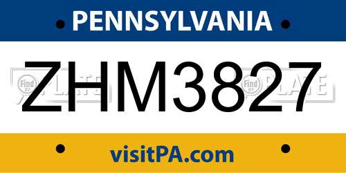 ZHM3827 Pennsylvania License Plate