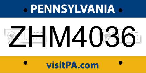 ZHM4036 Pennsylvania License Plate