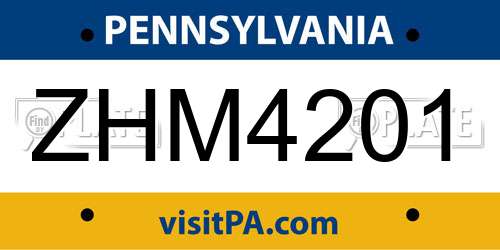 ZHM4201 Pennsylvania License Plate