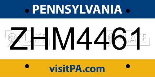 ZHM4461 Pennsylvania License Plate