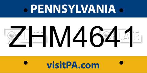 ZHM4641 Pennsylvania License Plate