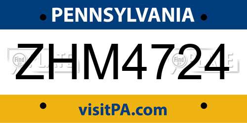 ZHM4724 Pennsylvania License Plate