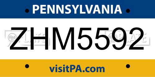 ZHM5592 Pennsylvania License Plate