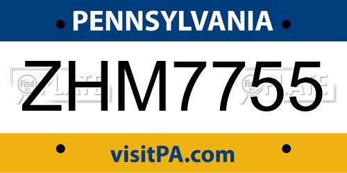 ZHM7755 Pennsylvania License Plate