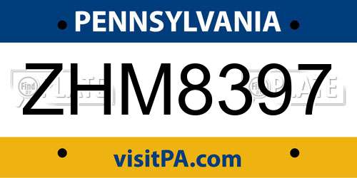 ZHM8397 Pennsylvania License Plate