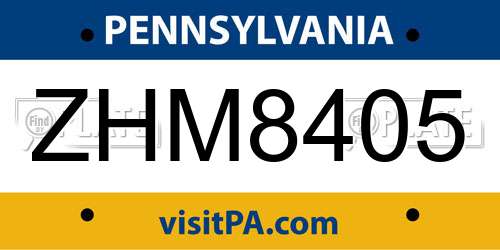 ZHM8405 Pennsylvania License Plate